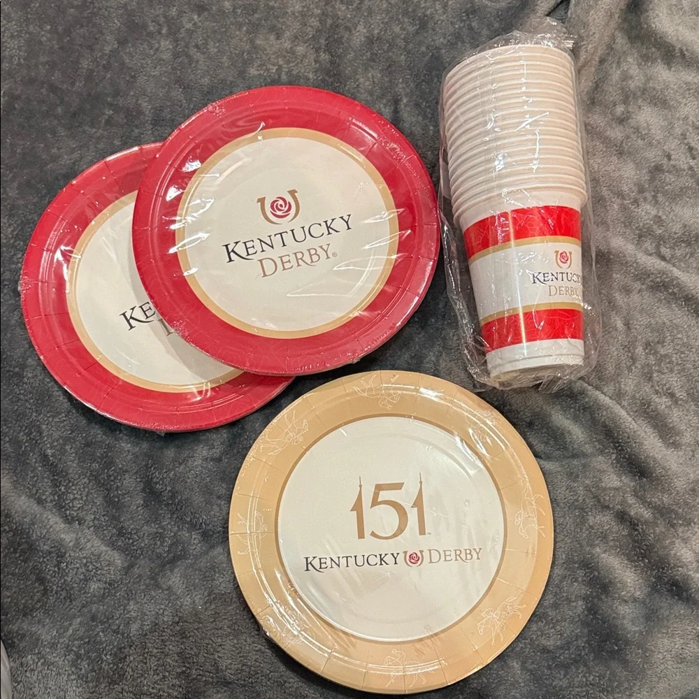 Party Plates and Cups Kentucky Derby Set - Red and Cream